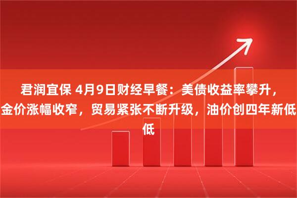君润宜保 4月9日财经早餐：美债收益率攀升，金价涨幅收窄，贸易紧张不断升级，油价创四年新低