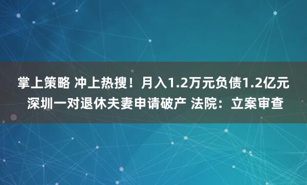 掌上策略 冲上热搜！月入1.2万元负债1.2亿元 深圳一对退休夫妻申请破产 法院：立案审查
